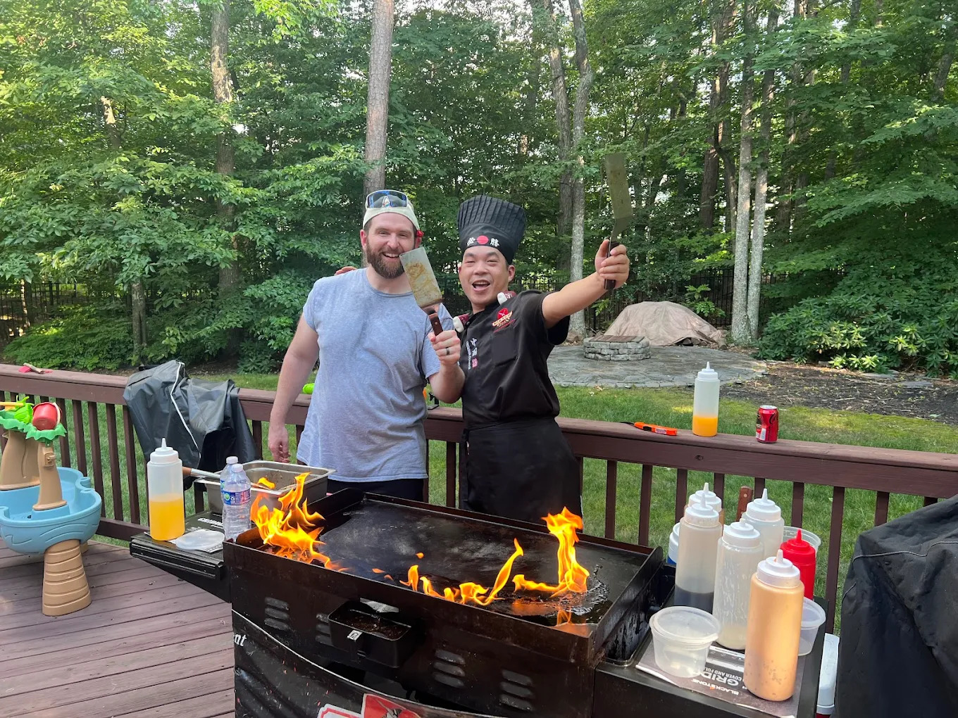 Backyard hibachi party in Summit with live teppanyaki chef