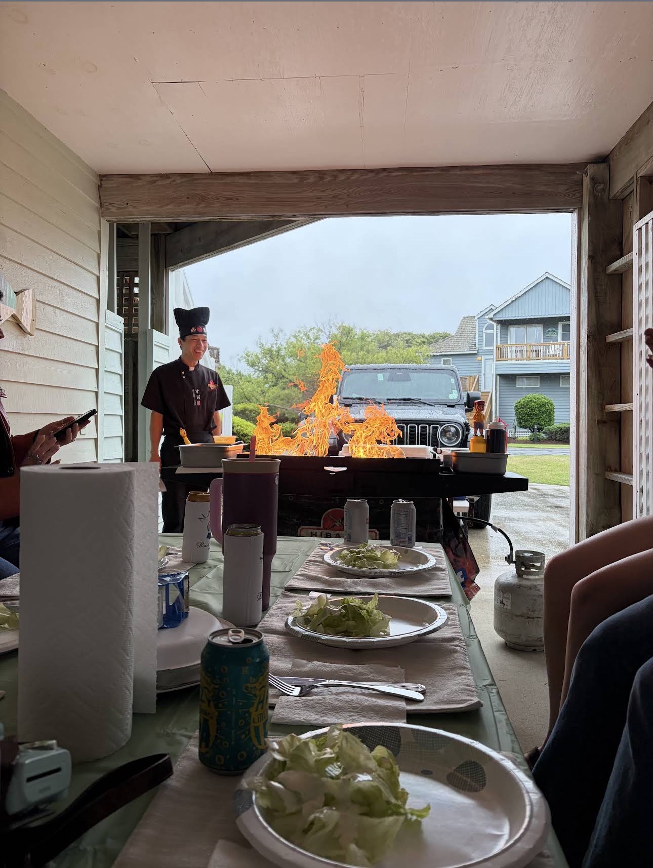 Backyard hibachi party in Jacksonville with live teppanyaki chef