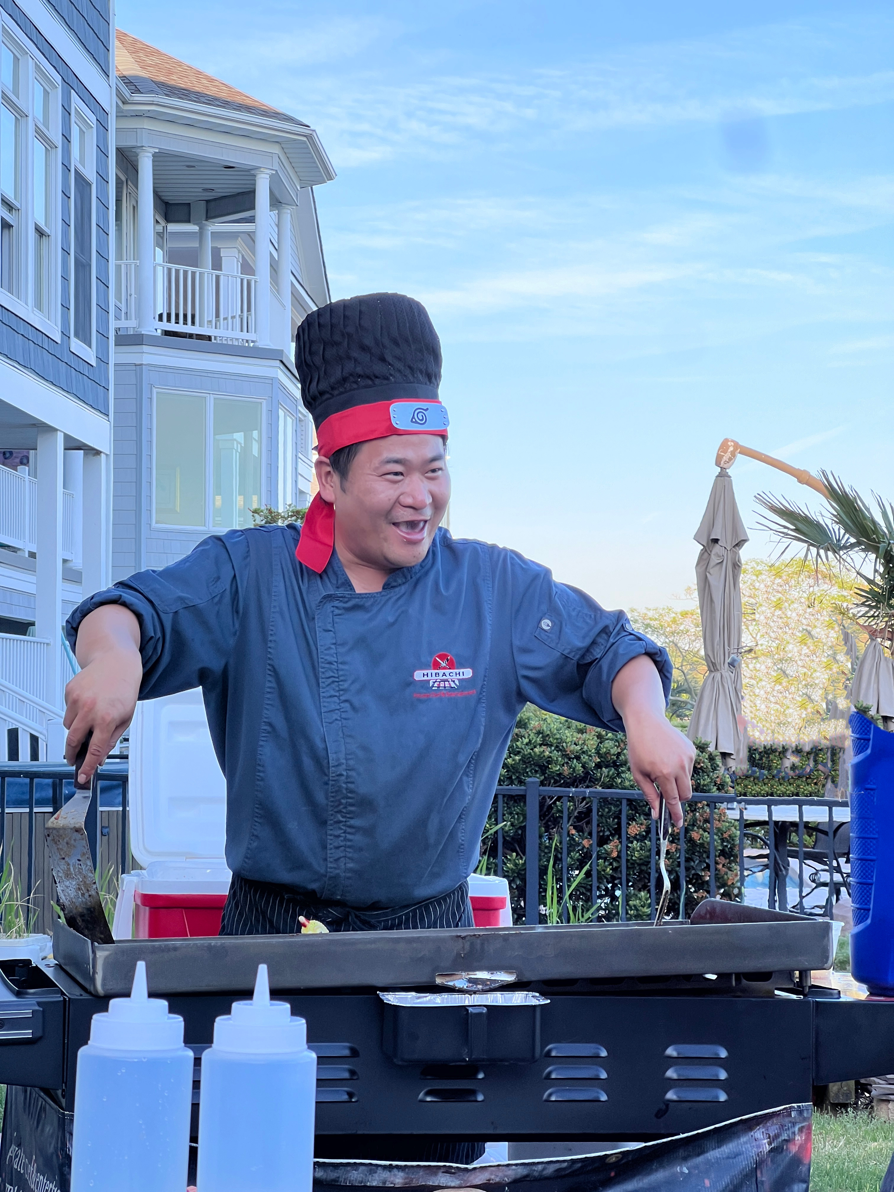 Hibachi chef at a large family celebration in San Antonio, Texas