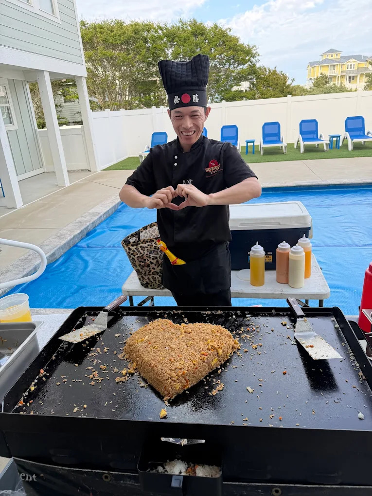 Teppanyaki chef performing at a home event in Hudson, Ohio