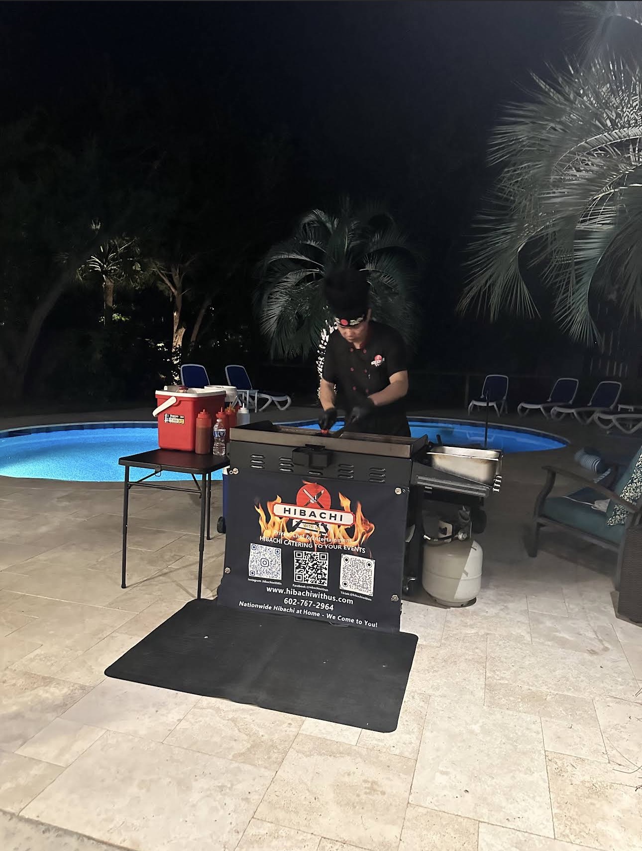 Hibachi chef arriving for a beach community event in Clearwater, Florida